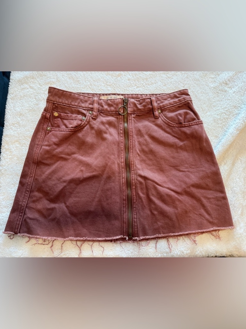 We The Free Rose Zip-Front Denim Mini Skirt